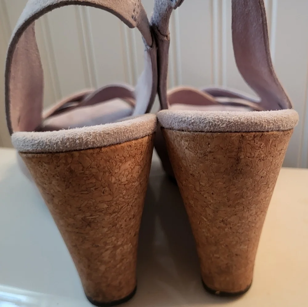 UGG Hazel Blush Pink Suede Sling Back Cork Wedge Sandals Size 9